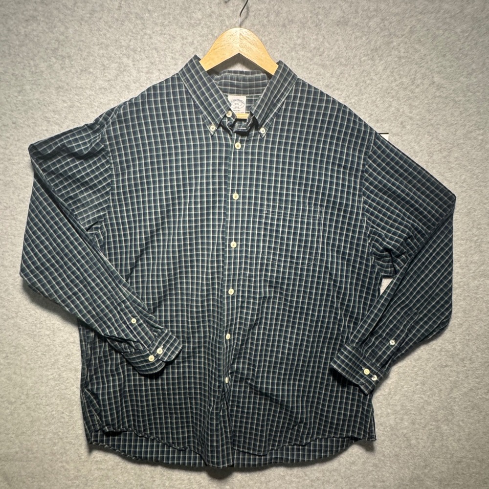 Brooks Brothers 1818 Regent Shirt XXL Mens Green Navy Plaid Cotton Button Down